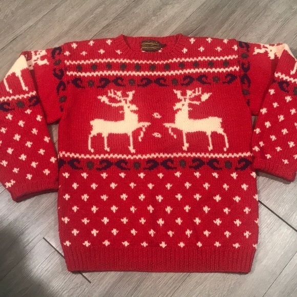 Eddie Bauer “Dancing Reindeer” Vintage Wool Sweater size L - Picture 1 of 9